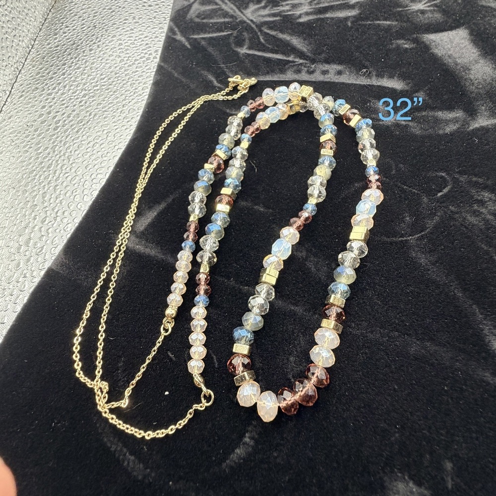 Vintage Loft Faceted Crystal Glass Multi Color Tutti Frutti Necklace 32" Long